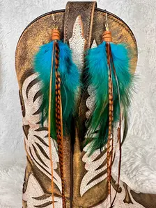 The Lynn – Turquoise Brown Feather Earrings 8 Inch