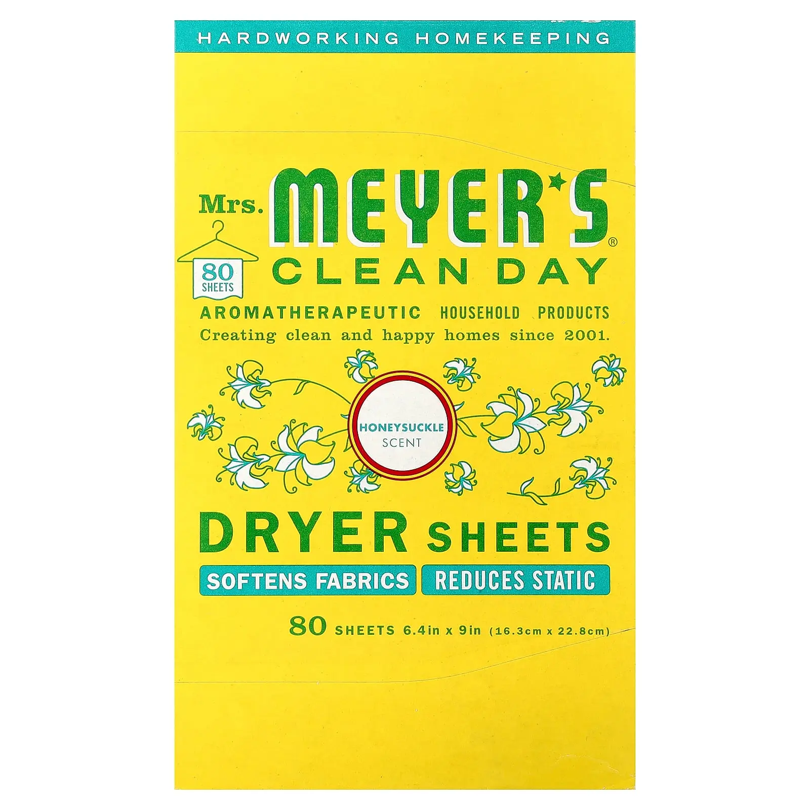 Mrs. Meyers Clean Day Dryer Sheets, Honeysuckle, 80 Sheets