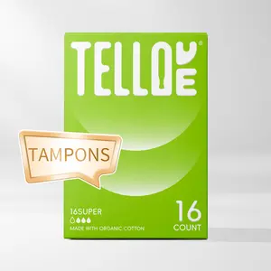 TELLOVE Tampons 16 Count Super Absorbency  Natural Organic Cotton Multipack  | Unscented & Leakproof-B fillow