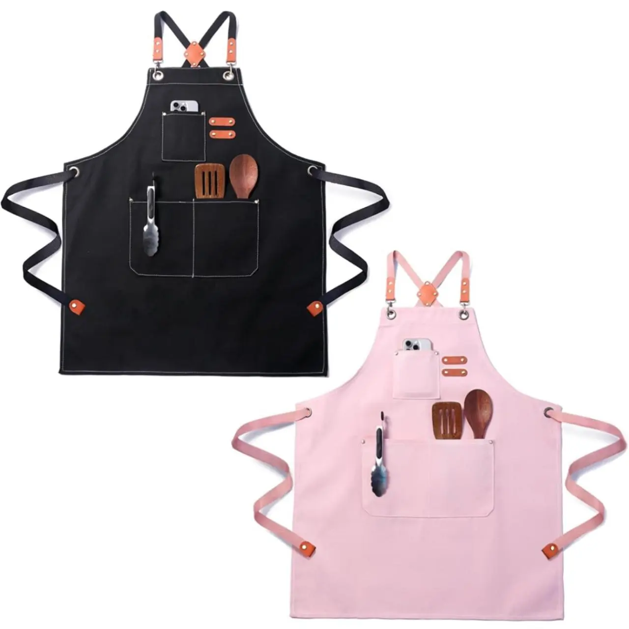 Chef Cotton Canvas Apron for Men Women with Pockets Cross Back Design 100% Cotton 25.5x31.5 inches Heat Resistant Stain Resistant Comfortable for Cooking BBQ Baking Gardening Kitchen Barber Woodworking Grilling Crafting