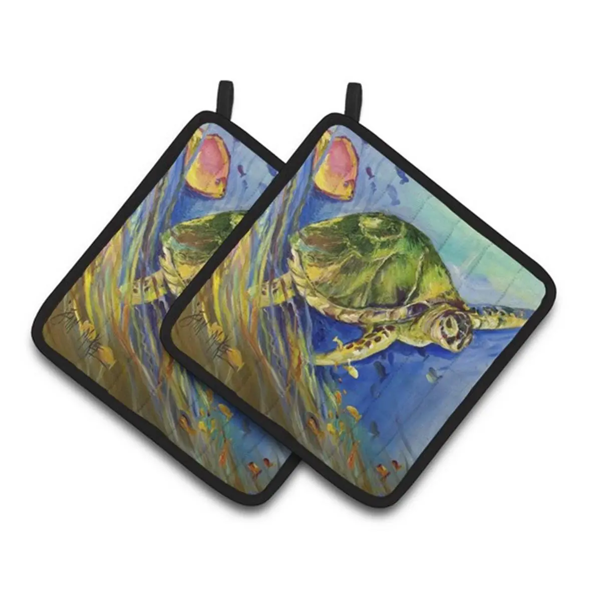 Loggerhead Sea Turtle Fabric Pot Holders, 2-Piece Colorful Kitchen Bakeware for Indoor Cooking Use, Oven