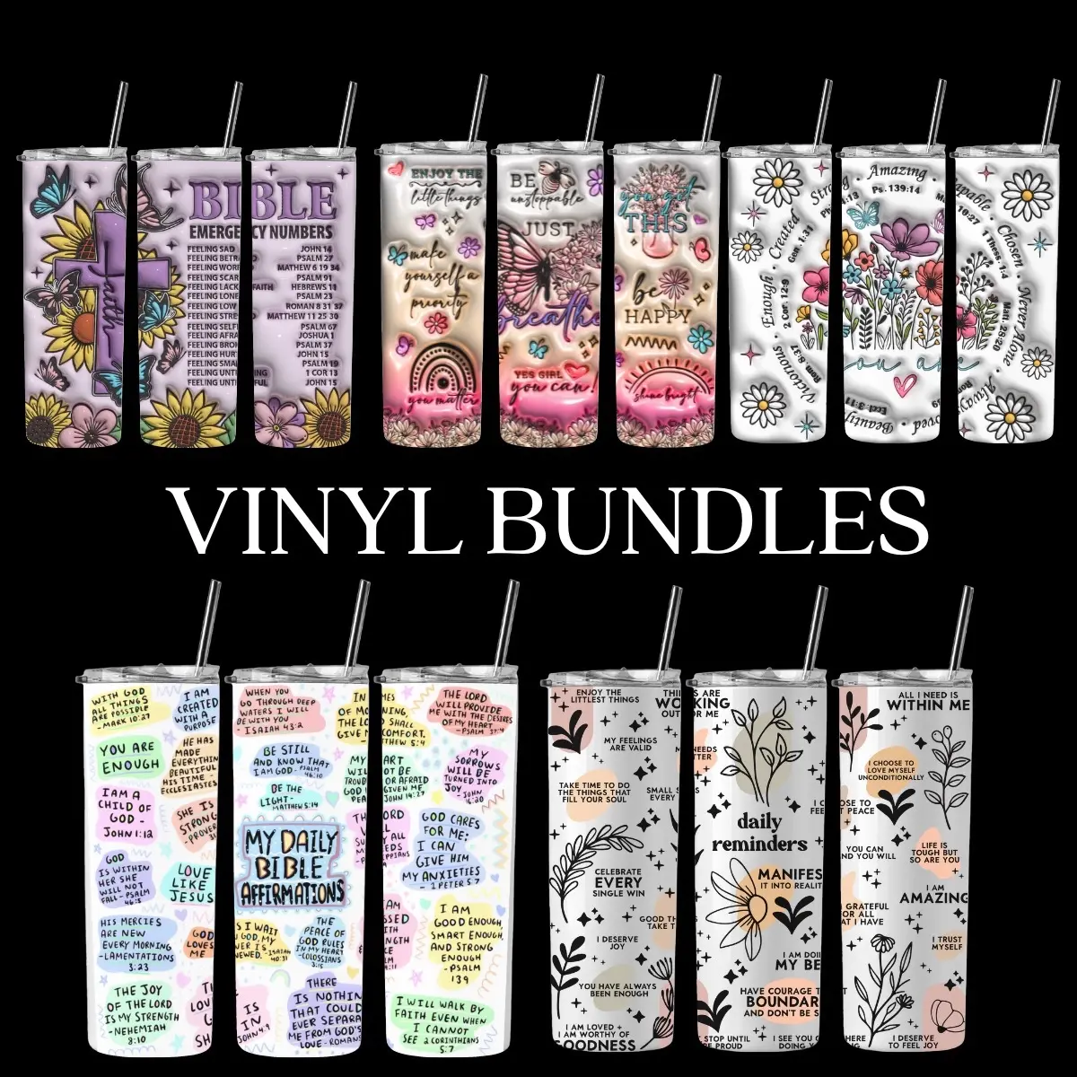 Faith Vinyl Tumbler 20oz Wraps - -Ready to apply Vinyl -No heat needed . 5 piece bundle