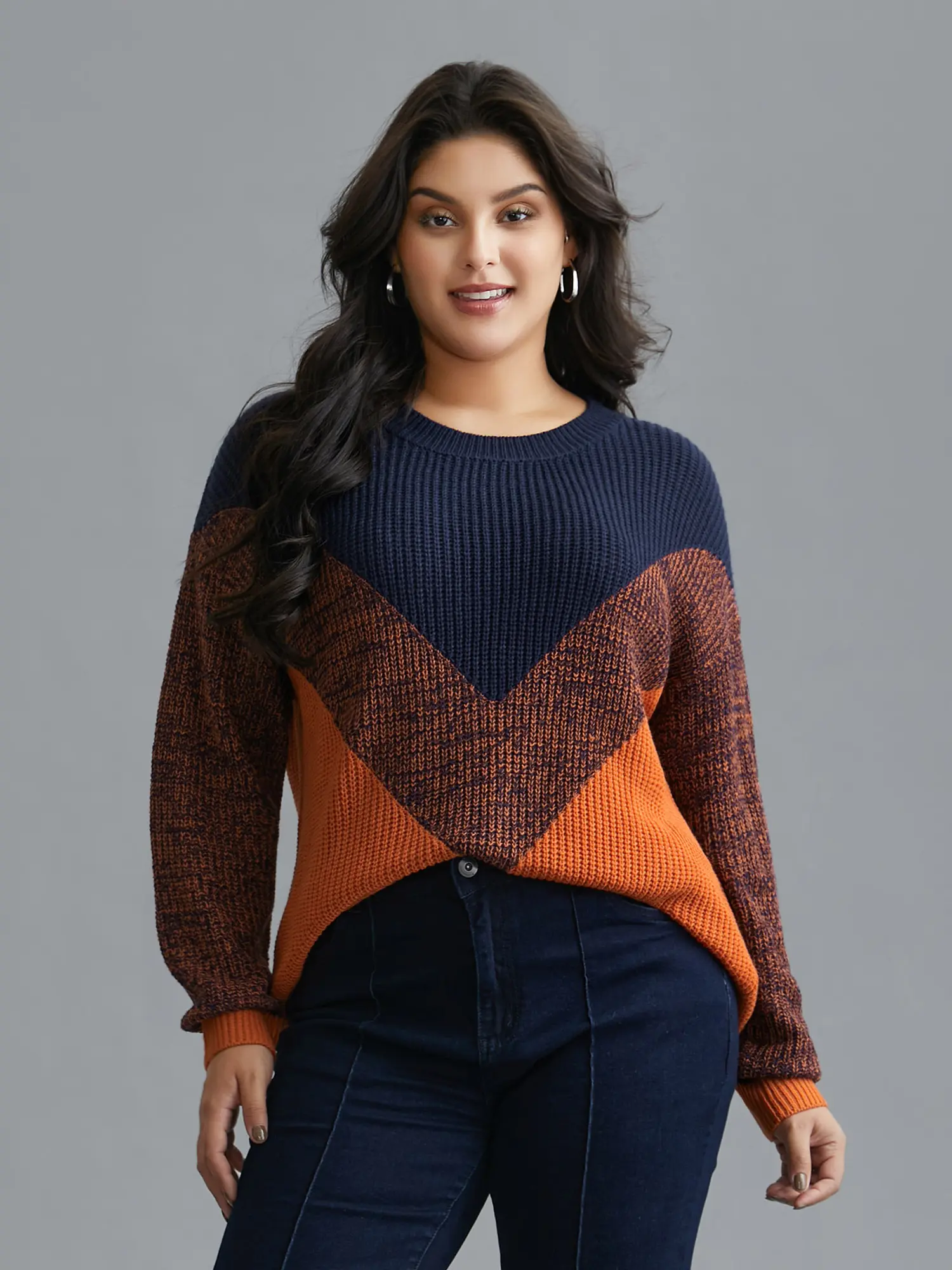 BloomChic Women's Color Block Oversized Textured Knit Sweater, Leisure Pullover with Drop Shoulders and Long Balloon Sleeves, Fabric, Knitting, Garment, Knitwear, Fit, Tops, Sweaters, Casual Wear