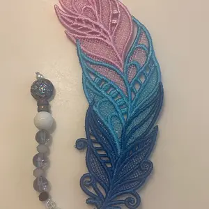 Machine Embroidered 3D Lace Ombré Feather Bookmark