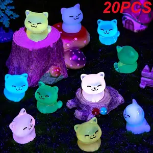 20 Piece Glow-In-The-Dark Mini Resin Cats, Multicolor Random, Durable Garden Aquarium Dollhouse Decor, Decorative Figurines, Birthday Party Crafts