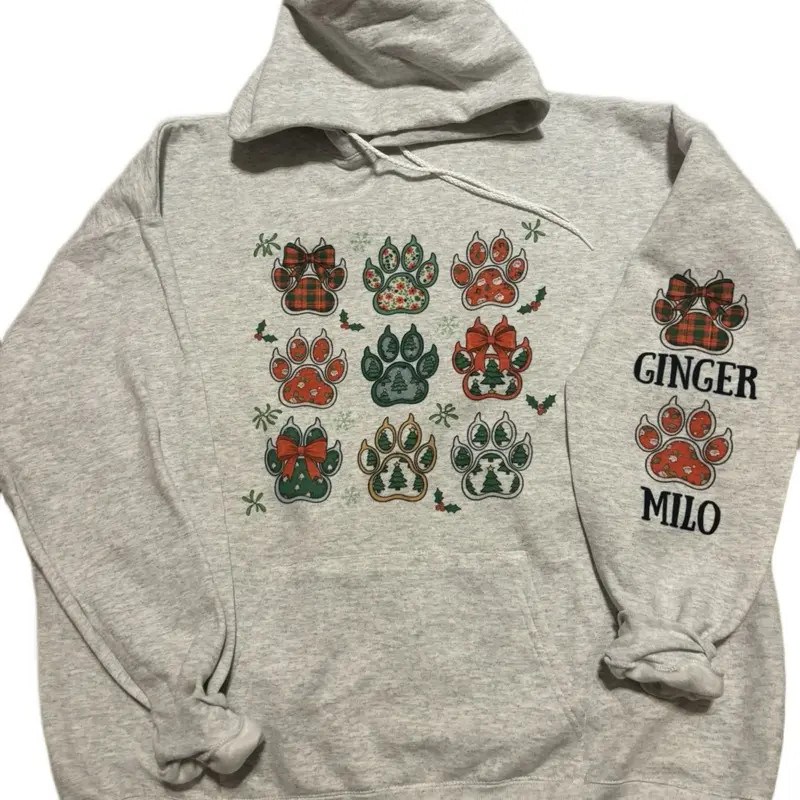 Personalized Dog & Cat Hoodie or Crew Neck Sweatshirt - Customizable Long Sleeve Pullover Casual Tops with Name Print, Thoughtful Gift for Christmas Pet Clothing