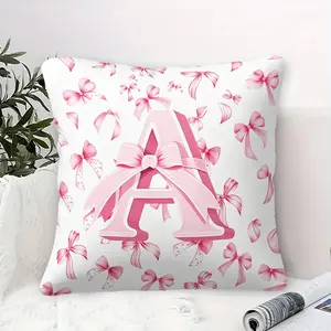 Coquette Pink Bow Initial Letter A Square Throw Pillow, Girly Aesthetic Cushion with Pillow Core, Soft Plush Fabric, Perfect for Sofa Bedroom Living Room Dorm Decor, Great Gift for Teen Girls