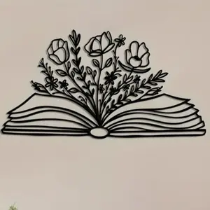 1 piece of artistic iron metal decoration, flower book metal wall decoration, office living room bedroom modern home decoration, coffee shop wall decoration, indoor and outdoor wall decoration