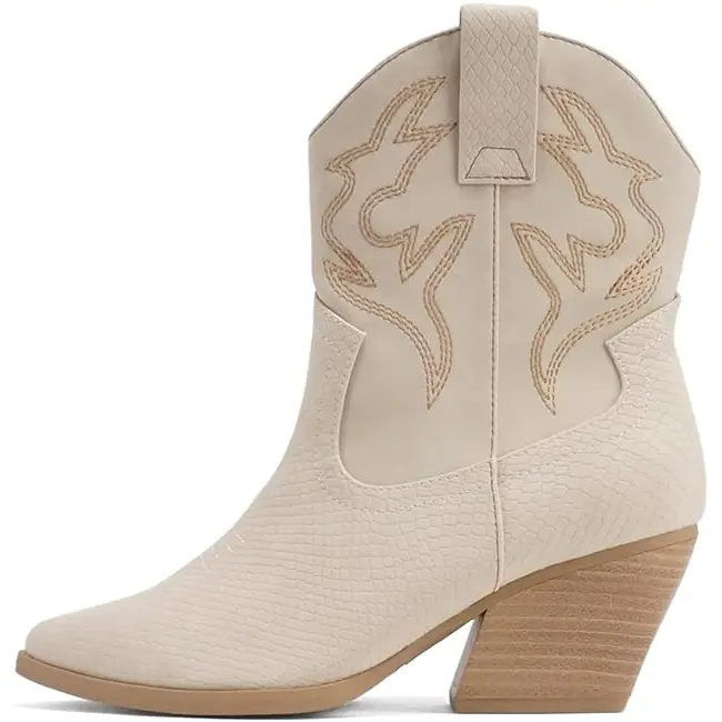 SODA "BLAZING" Women's Western Ankle Shoe, Soft Suede Platform Footwear - Stitched, Pointed Toe, Low Heel - Cobra Nude, Size 7.5, Synthetic, Nylon, Urban Cowboy