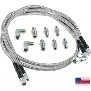 Stainless Steel Braided Transmission Cooler Lines, 52” Pair Hoses & Multi-Size NPT Adapters, 90° Fittings, Universal for Muscle Cars, Hot Rods, Chevy, GMC, Buick & Classic Trucks