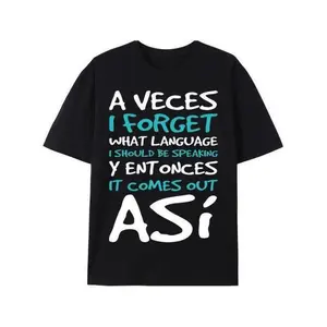[Breathable Cotton] Funny Spanish Quote T-Shirt - "A Veces I Forget What Language" Men'S Casual Cotton Tee, Black With White & Blue Print, Round Neck, Perfect For Outdoor Activities & Casual Attire