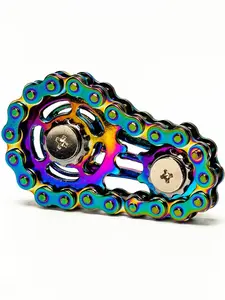 1pc Bike Chain Fidget Spinner - Silent CNC Machined Stainless Steel Gear Desk Toy for Adults | Steampunk Decor Anxiety Relief And Focus Tool for Office (Collectible Mechanical Art) | Mixed Color Metal Stress Relief Fidgeting