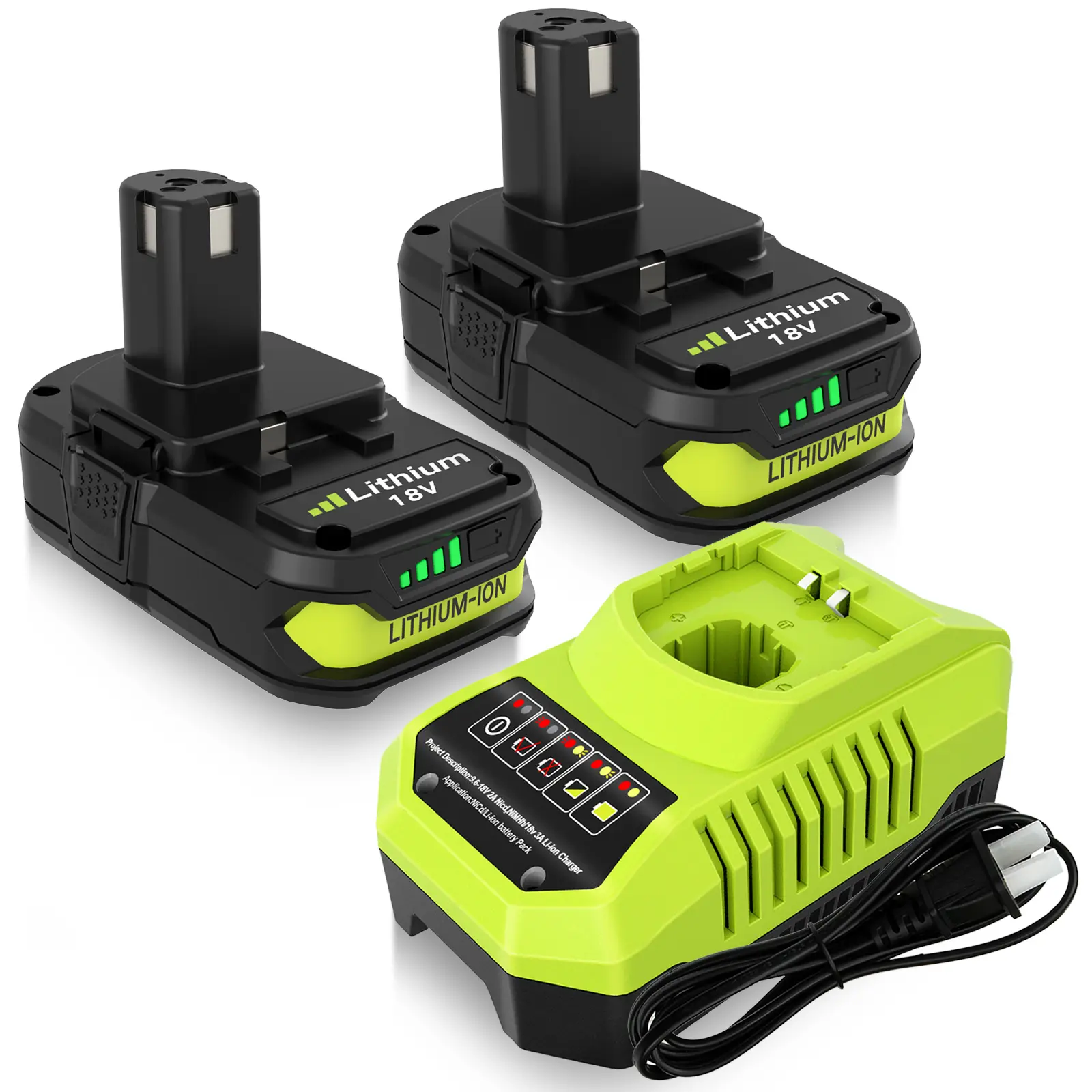 2&4 PACKS : Ryobi 18V Battery & Charger Combo – 3.0Ah Replacement for P108 P102 – Includes P117 Fast Charger – For One+ Tools