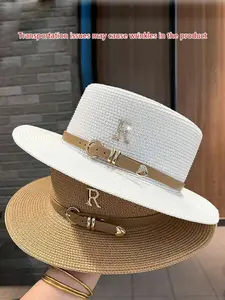 1pc Bohemian Style Women's Fashionable Cute Straw Hat, With Leather Buckle, Suitable For Beach Vacation, Daily Wear And Sun Protection, Cowboy Hat, Valentine's Day Gift, Women's Hat, Beach Hat
