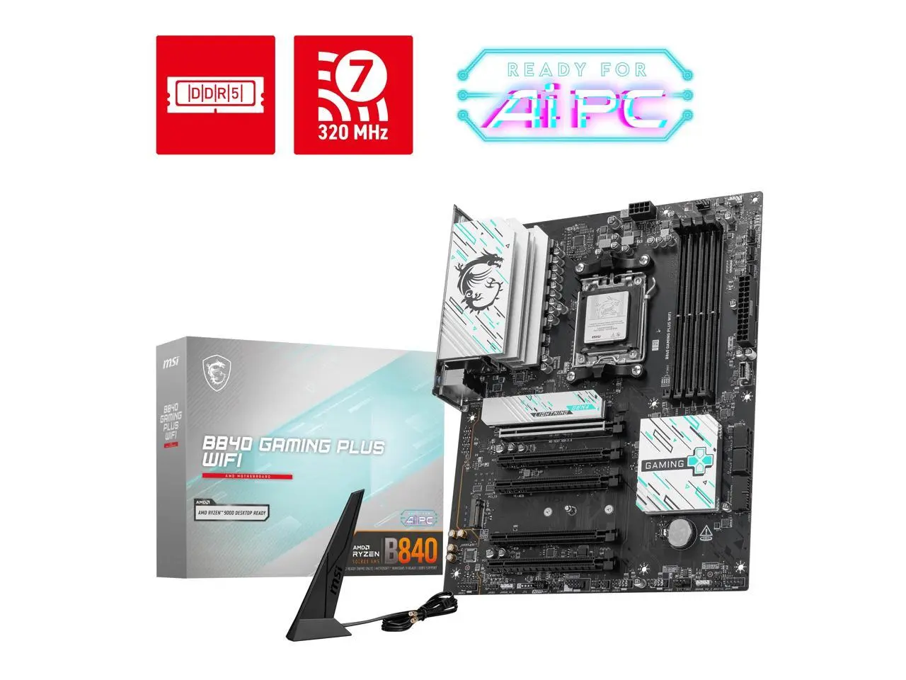 MSI B840 GAMING PLUS WIFI Motherboard, ATX - Supports AMD Ryzen 9000 / 8000 / 7000 Processors, AM5 - DDR5 Memory Boost 8000+ MT/s (OC), PCIe 4.0 x16, M.2 Gen4, Wi-Fi 7, 2.5G LAN