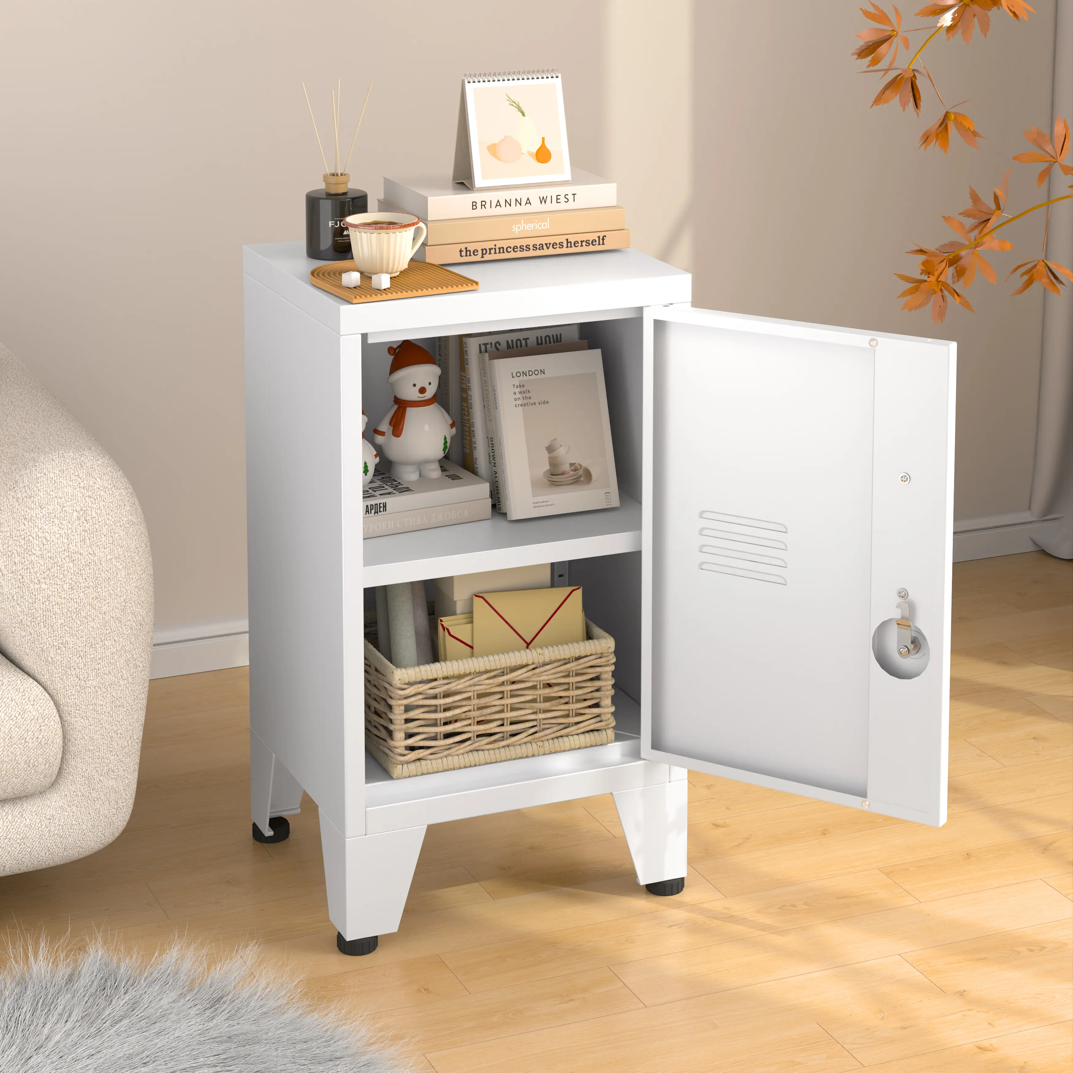 24.1" H Metal Storage Cabinet with 1 Doors, Small Locker with Shelves, Steel Pantry with Adjustable Leveling Foot for Kitchen, Employees, Office, Kids Locker