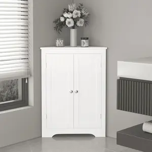 Jopath Corner Floor Storage Cabinet with Adjustable Shelf & 2 Doors – Space Saving Freestanding Corner Organizer for Bathroom, Kitchen & Living Room, White
