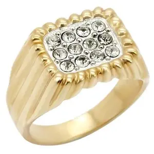 Brass ring with top-grade clear crystal