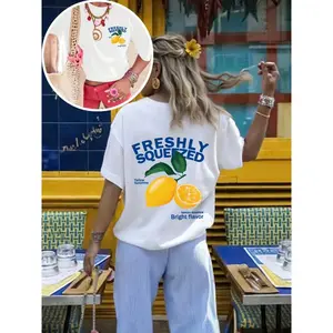 Freshly Squeezed Lemon Graphic Tee Womens Oversized Summer Shirt Casual Loose Fit Crewneck Short Sleeve Soft Cotton Streetwear Vacation Outfit