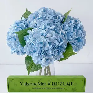 3 Pcs 21’’ Graduated Blue Artificial Hydrangea Real Looking Lifelike Real Faux Long Stem Big Hydrangea for Home Christmas Table Centerpiece