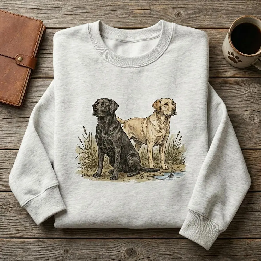 Vintage Labrador Retriever Sweatshirt, Retro Yellow Black Lab Crewneck, Hunting Dog Nature Clothing, Cottagecore Wildlife Sweater, Dog Gift#430