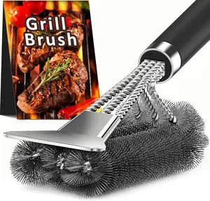 Grill Brush with Scraper, 18" Adjustable Handle BBQ Grill Brush for Outdoor Grill, Extra Strong Grill Cleaner Accessories for Grill/Smoker/Gas/Charcoal Grill Cleaning-Gifts for Grill Wizard/Dad