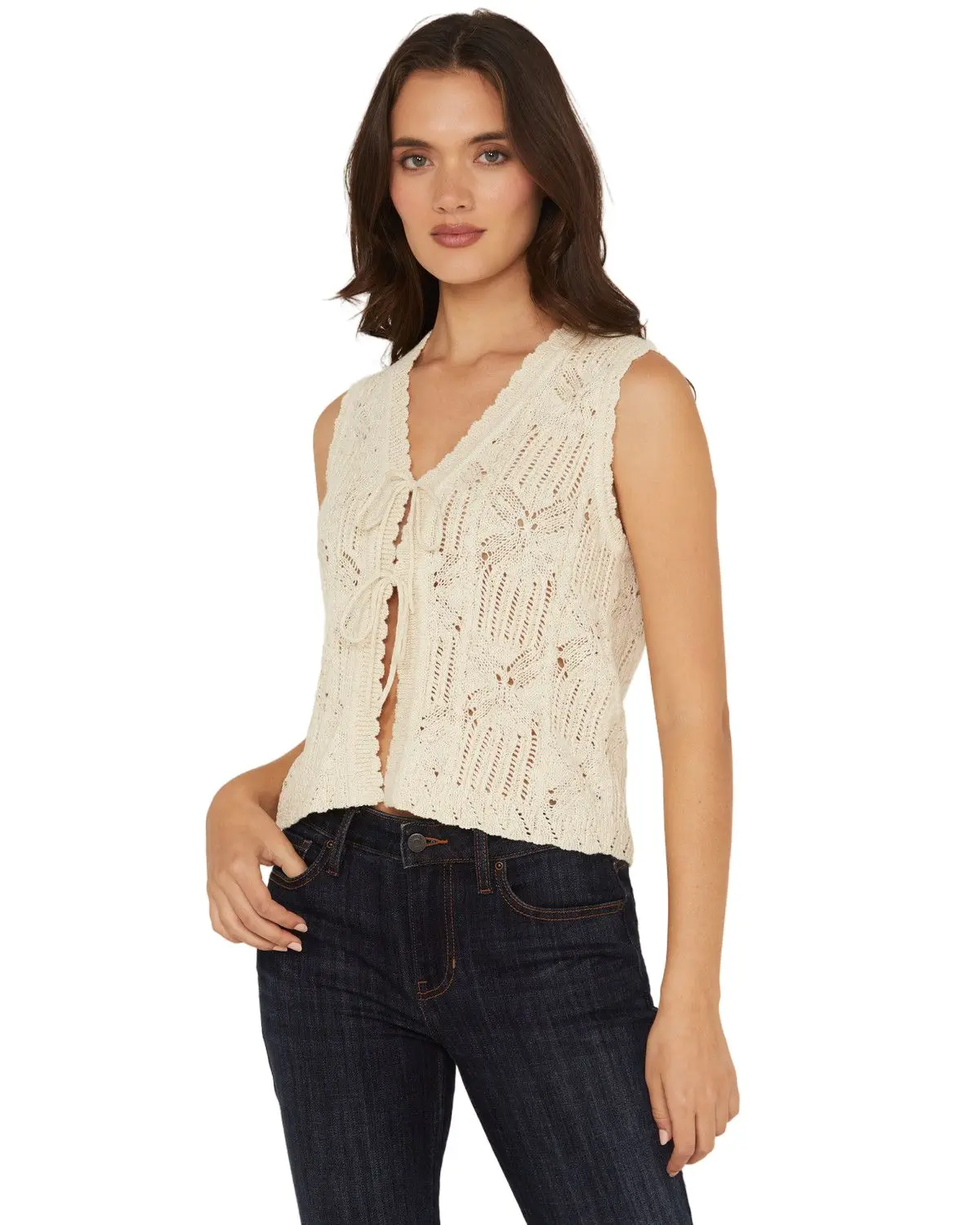 Shyanne Women's Women'S Tie-Front Crochet Sweater Vest - Swsp25sw33-Iv