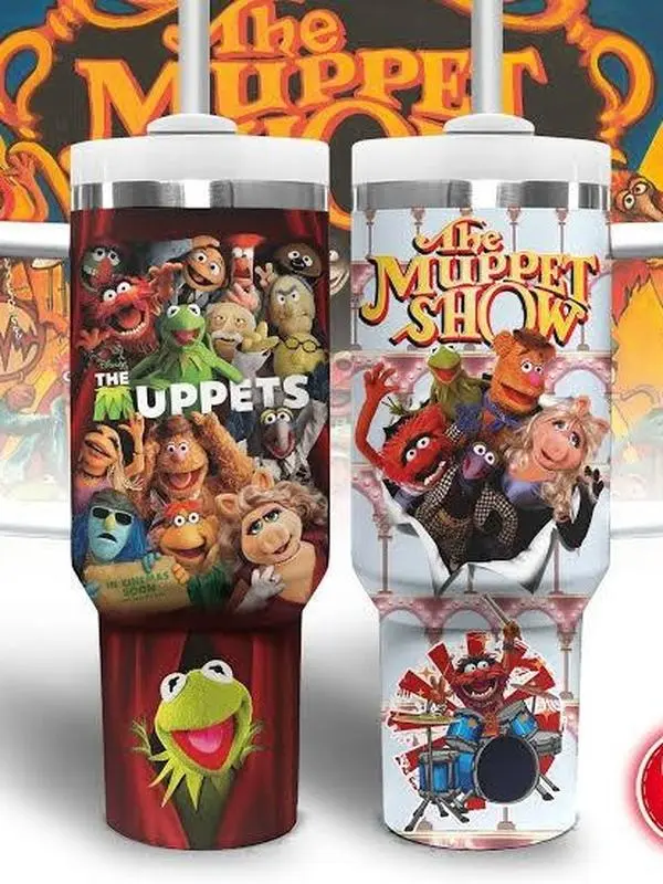 The Muppets 40oz Tumbler, Kermit Animal Miss Piggy Theater Travel Mug, Classic TV Show Cast Cup with White Handle