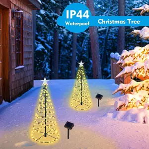 Solar Spiral Christmas Tree Lights 4 ft Tall Standing Ornaments with Warm White LEDs, Perfect for Outdoor Decoration,Weather proofand Easy to Install