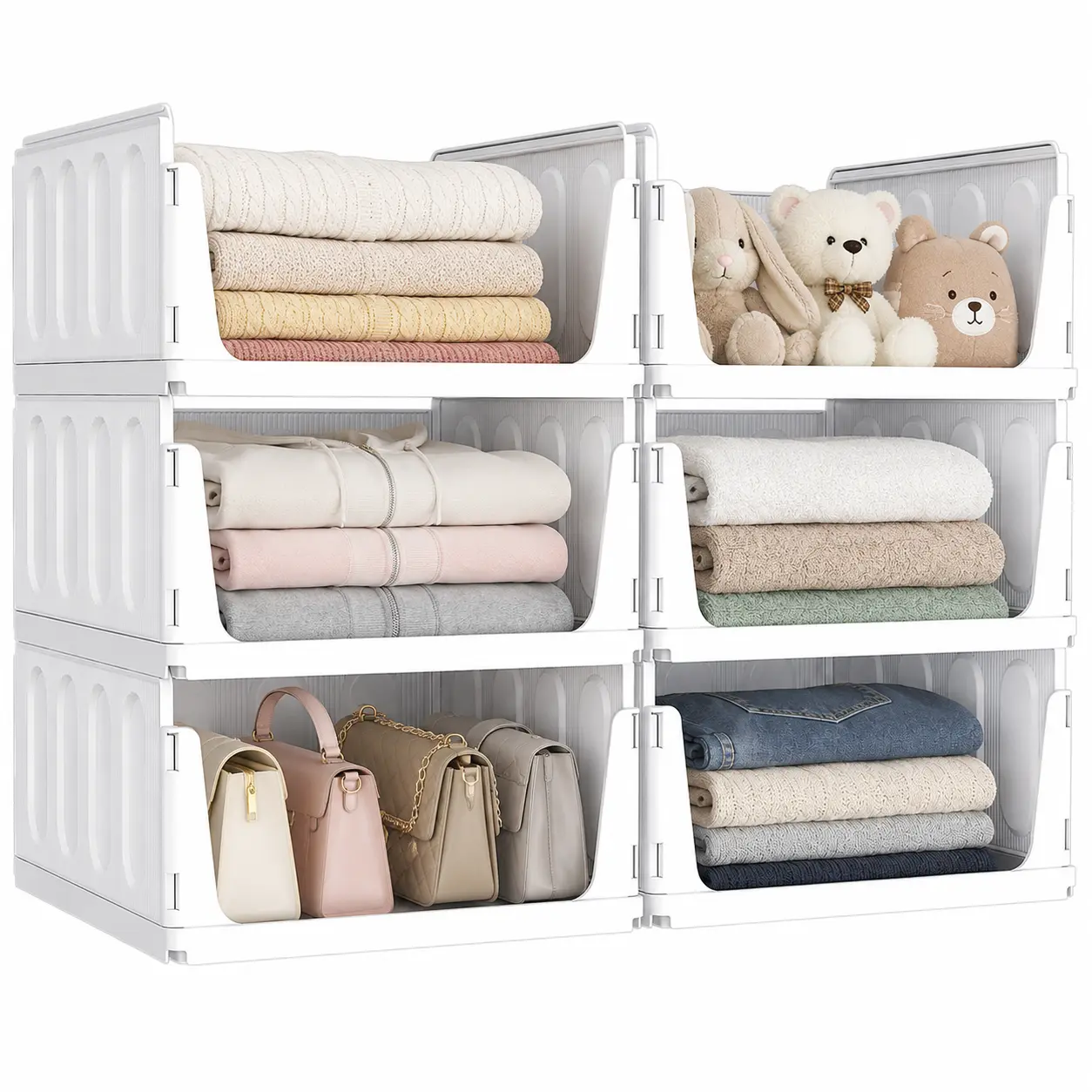Lifewit Stackable Closet Organizer Shelf, 14" Deep Plastic Storage Bins for Clothes, Sweaters & Pants, Wardrobe Organization
