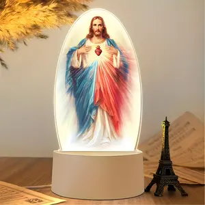Acrylic Warm Heart Jesus Night Light, Indoor Decor Lamp, Stylish Religious Decor, Religious Decorations, Religious Home Decor for Living Room or Prayer Room, USB Atmosphere Table Lamp, Ideal Religious Gift