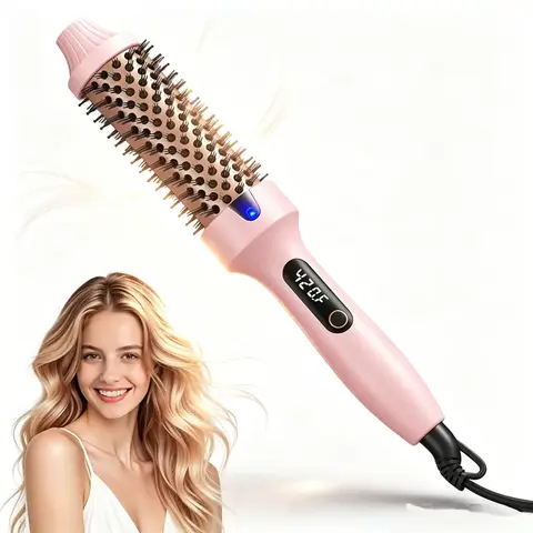 Multifunctional 1.5-in Thermal Hair Brush - Keratin Ceramic Heated Round Hair Tool, 6 Temp Settings, Negative Ions, Dual Voltage, 360° Tangle-Free Swivel Cord, Automatic Adjustment, LED, Frizz-Free Smooth Finish, Glossy Shine Boost, Ergonomic Handle