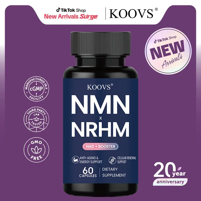 KOOVS 8-in-1 NMN Dietary Vitamin Supplement Capsules | 650mg Pure NMN with Resveratrol, CoQ10, PQQ, Glutathione & More | Science-Backed NAD+ Precursor for Healthy Aging, Fitness, Body Health, Glutathione Glow, Boosts Vitality