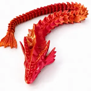 Articulated Water Dragon Flexi Toy – 3D Printed Crystal Red & Gold Fidget Dragon