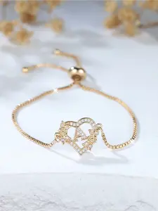 1pc Golden Heart Shaped Floral Initial Letter Bead Bracelet, Valentine'S Day Gift, Name Bracelet, Alphabet Bracelet, Charms Bracelet, Minimalist Initial Bracelet, Golden Charm Bracelet Gift, Birthda, Pretty Bracelet, Letter Link Bracelet