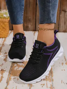 Women's Lightweight Breathable Knit Sport Shoes, Lace-Up Casual Walking Shoes, Comfortable Mesh Sneakers, All-Season Wear, Multiple Colors Available