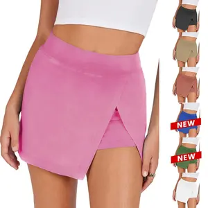 Ommig Women's Athletic Skort - Stretchy Mid-Waist, Side Slit, Fitted Bodycon Mini Skirt with Breathable, Casual Sporty Fitted Mini Shorts Underneath