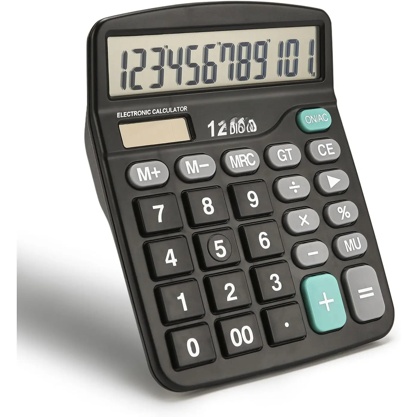 Desk Calculator 12 Digit Office Calculators with Large LCD Display, Dual Solar Power and , Recessed Big Button Calculator for Office Home School (Black)