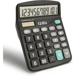 Desk Calculator 12 Digit Office Calculators with Large LCD Display, Dual Solar Power and , Recessed Big Button Calculator for Office Home School (Black)