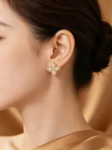 Elegant Zircon Four-Flower Earrings, Luxury Fashion Jewelry for Office and Dates, Versatile Accessory for All Occasions