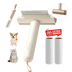 3-in-1 Pet Grooming Brush Set, Cat Dog Deshedding Comb with Lint Roller, Detangling Knot Remover, Floating Hair Brush for Long Short Haired Cats Dogs