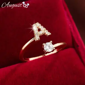 Women's Customizable Initial Cubic Zirconia Ring - 26 Letter Options, Gold Front Design, Wedding Anniversary Gift, Everyday Wear Costume Jewelry, Wedding Anniversary Ring, Gold Initial Rings