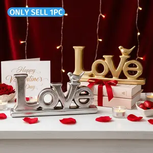 European Gold Foil Silver Color Love Letter Ornament, Resin Material Antique Desktop Decoration, Holiday Party Home Table Decor, Vintage Plaque Decor, Decorative Plaque, Home Decor Products