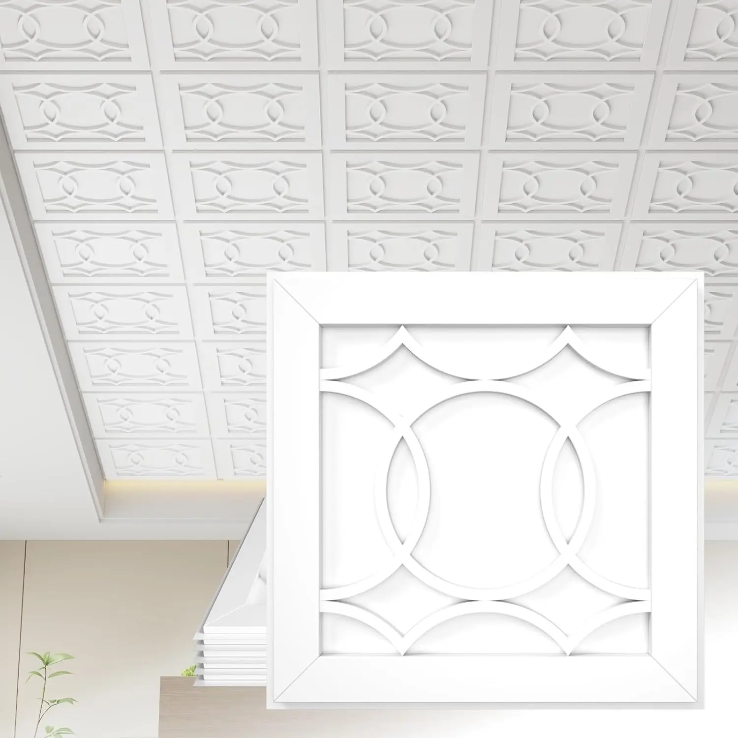 24 PCS 2x2 FT 3D Modern Decorative Ceiling Tiles 24x24 Inch Repeating Diamond Pattern PVC Waterproof Cuttable Ceiling Panels Ideal for Living Room Bedroom Cover 96 Sq.Ft