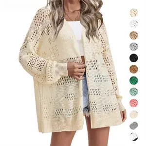 Women's Lightweight Crochet Cardigan Long Sleeve Open Front Oversized Summer Sweater Batwing Beach Fashion