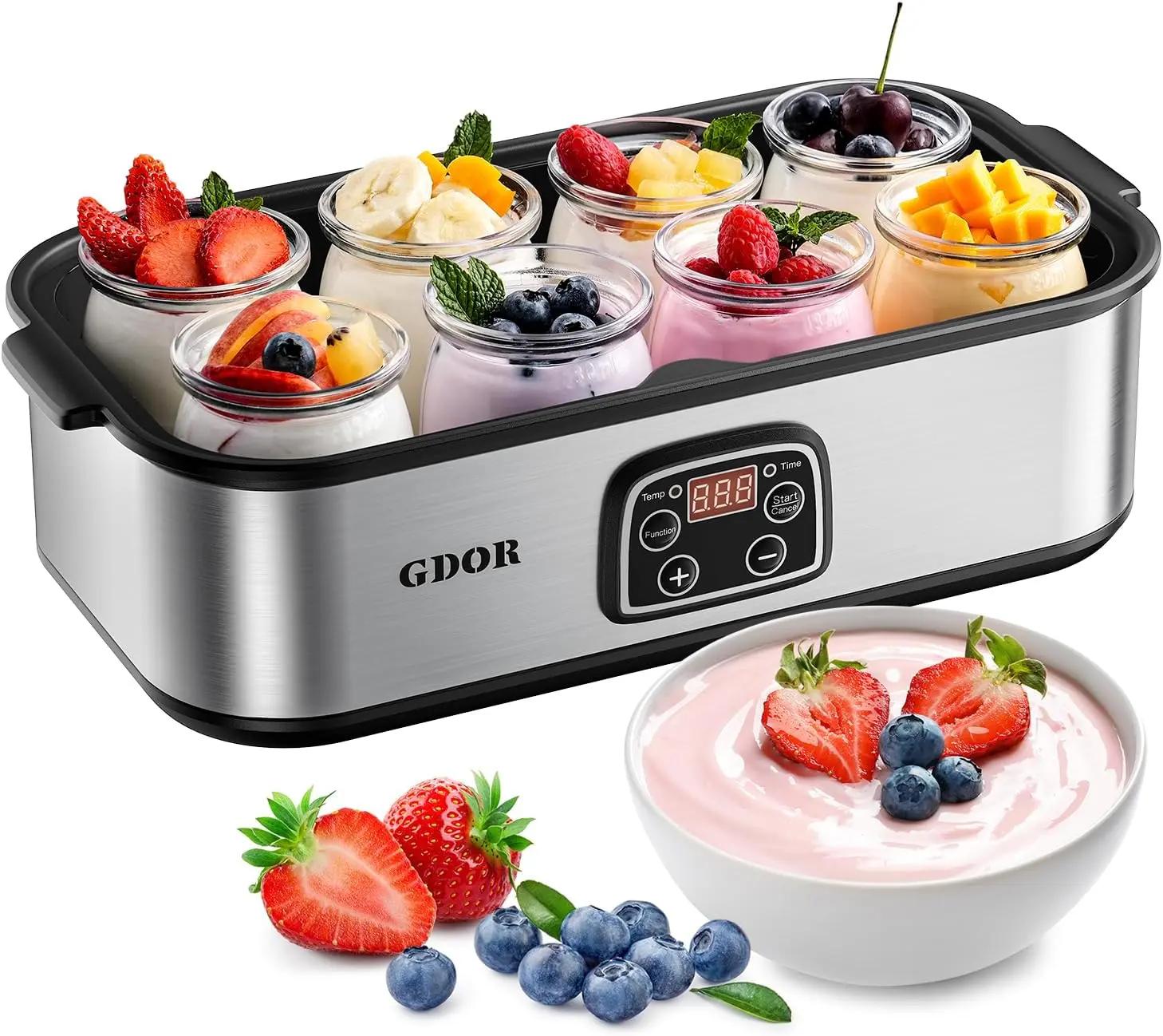 Yogurt Maker Machine with Temperature Control, 48H Timer Digital Greek Yogurt Maker with 8×6oz BPA-Free Glass Jars, Stainless Steel