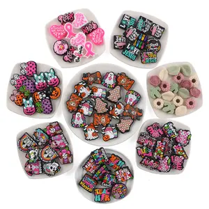 18PCS Mix Silicone Focal Beads for Keychain Making, Jesus Pumpkin Halloween Teacher Medical Silk Ribbon Sunflower Focal Silicone Beads for Beaded Pens DIY Crafts