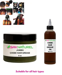 BUNDLE CHEBE HAIR GREASE & OIL Rosemary Fenugreek Hair Growth oil - Long Hair - Thick Hair -  Hair Growth - Indian Ayurverdic Hair growth oil - Rosemary Hair Oil - Scalp Care Hair growth oil - Chebe Hair Growth Oil Organic- Herbal Haircare Peppermint