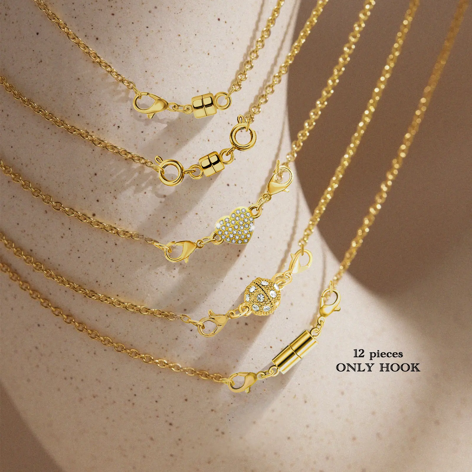 Set of 12 mixed magnetic clasp necklaces, pendant gift making accessories, with strong magnets, gold-plated and silver-plated, suitable for DIY jewelry, bead stringing, and jewelry making accessories.