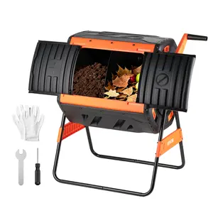 【Summervibes】VEVOR Compost Tumbler, 53 Gallon Dual Chamber Outdoor Tumbling Composter with 2 Sliding Doors and Aeration System, Large Easy-Turn Rotating Composting Bin for Outside, Garden, Kitchen, and Yard Waste